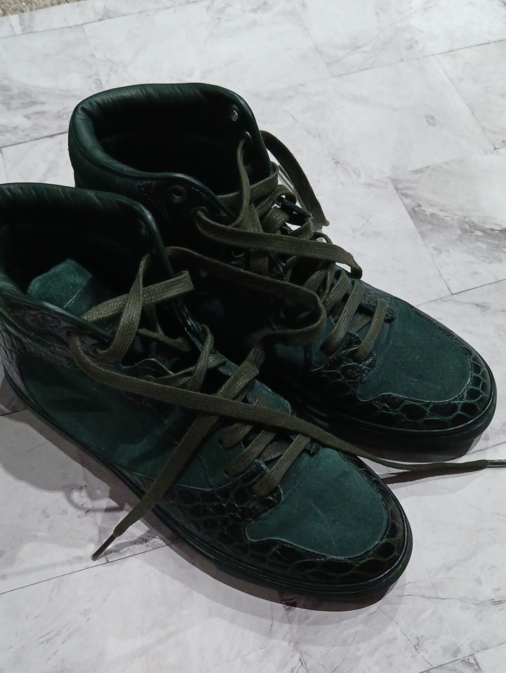 Balenciaga Dark Green High-Top Sneakers with Olive Laces - Size 6